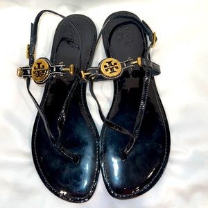 Tory Burch black leather t-strap sandals